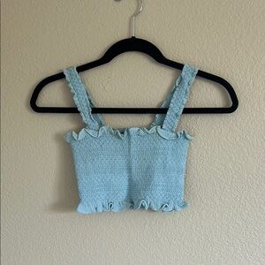 Free People Blue Smocked Ruffle Crop Tank